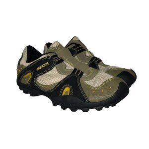Geox Outdort Boys Sneakers 4 Slip On Mesh Thick Soles Green Black Camping Hiking